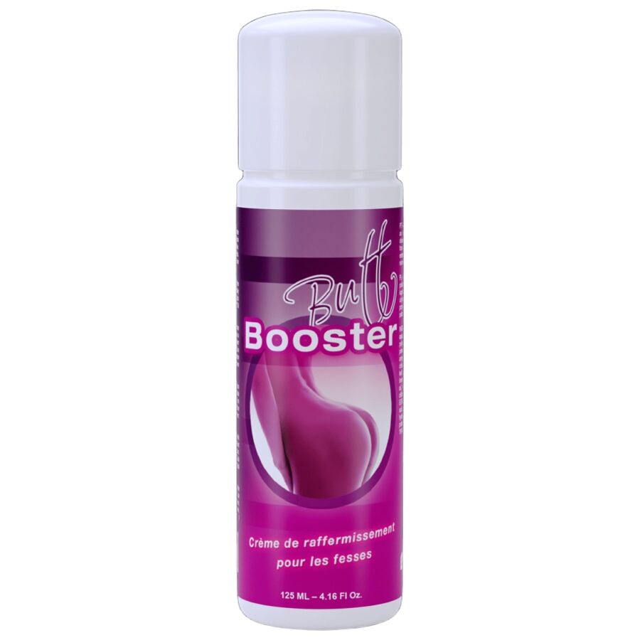 RUF Butt Booster en botella morada con tapón blanco, vista frontal.
