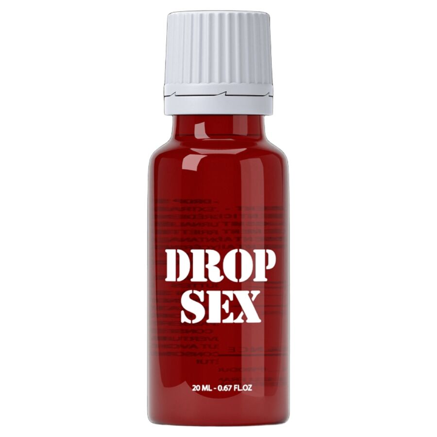 RUF Drop Sex en frasco rojo con tapón blanco, vista frontal.