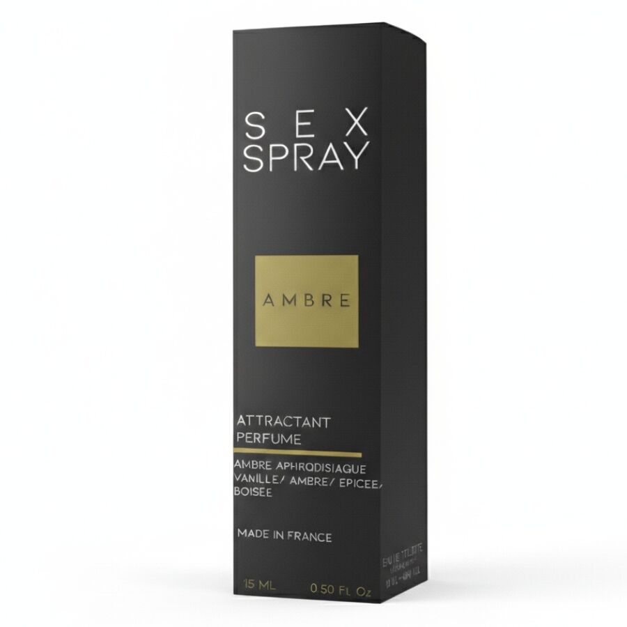 Caja del producto RUF Sex Spray Ambre, negra con detalle dorado.