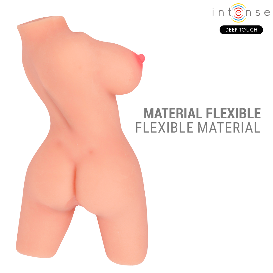 Detalle del torso masturbador Intense Deep Touch en color piel, visto por detrás y con material flexible visible.