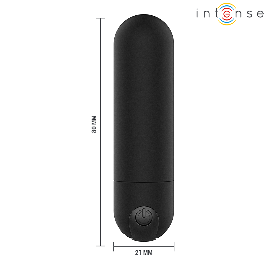 INTENSE Karen Mini en negro con medidas de 80 mm por 21 mm y botón de encendido visible.