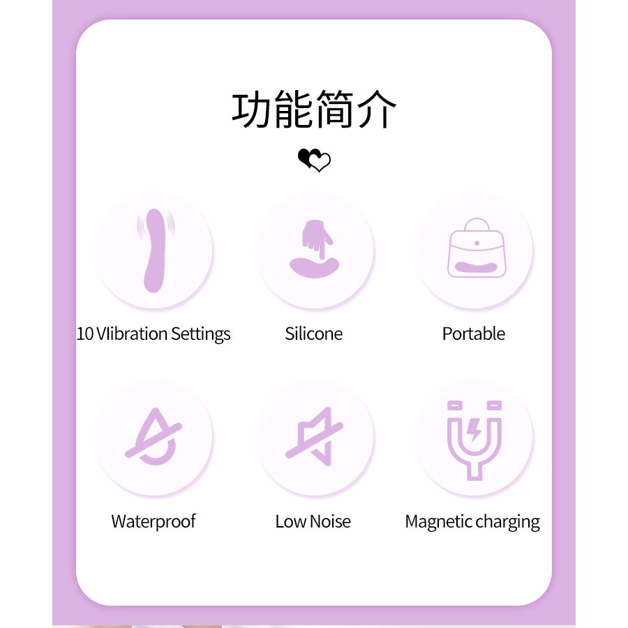 Panel de funciones del vibrador Pretty Love DJ Dick en rosa y blanco, con seis iconos.