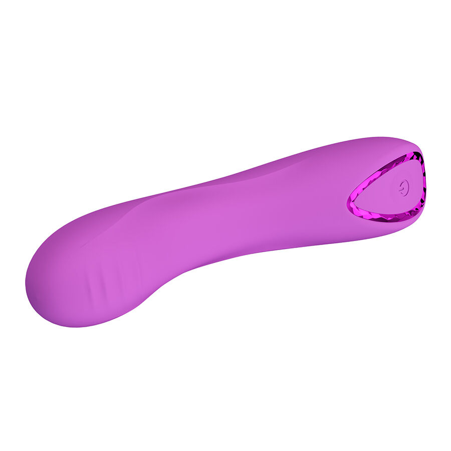 Detalle del vibrador Pretty Love DJ Dick en color morado, vista lateral con botón visible.