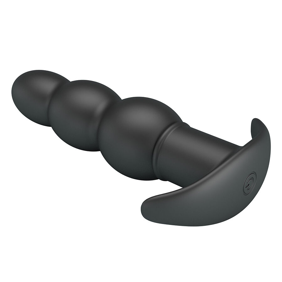 Detalle del plug anal vibrador Pretty Love AEAEAS negro, con diseño abombado y base ancha.