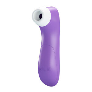 Estimulador de succión ROMANCE morado con abertura blanca, vista frontal.