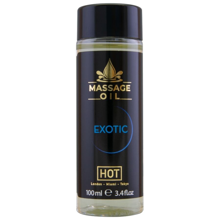 Aceite de masaje HOT Exotic-Special en botella negra de 100 ml.