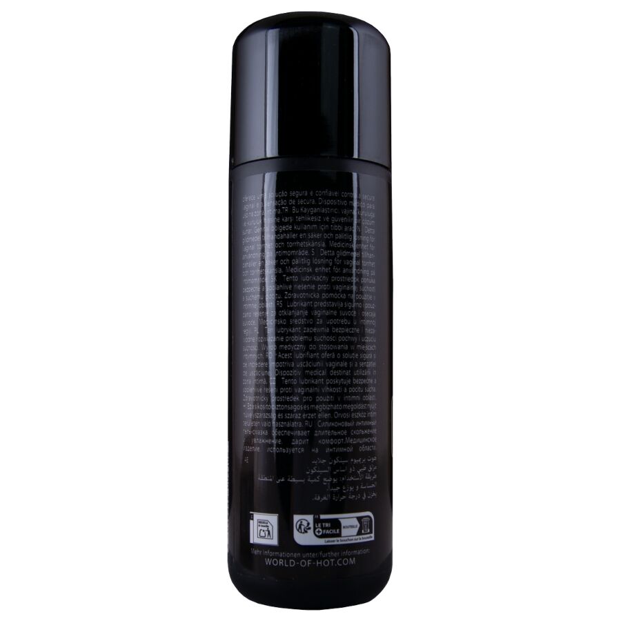 HOT Premium Silicone Glide en vista trasera, con botella negra y etiqueta posterior visible.