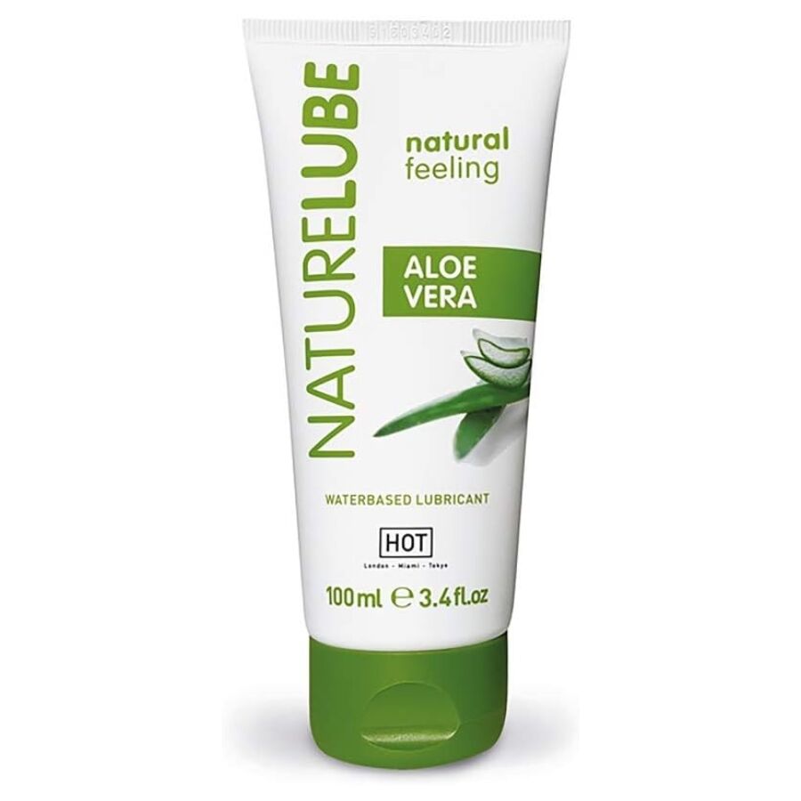 HOT Naturelube lubricante base agua aloe vera en tubo blanco y verde, vista frontal