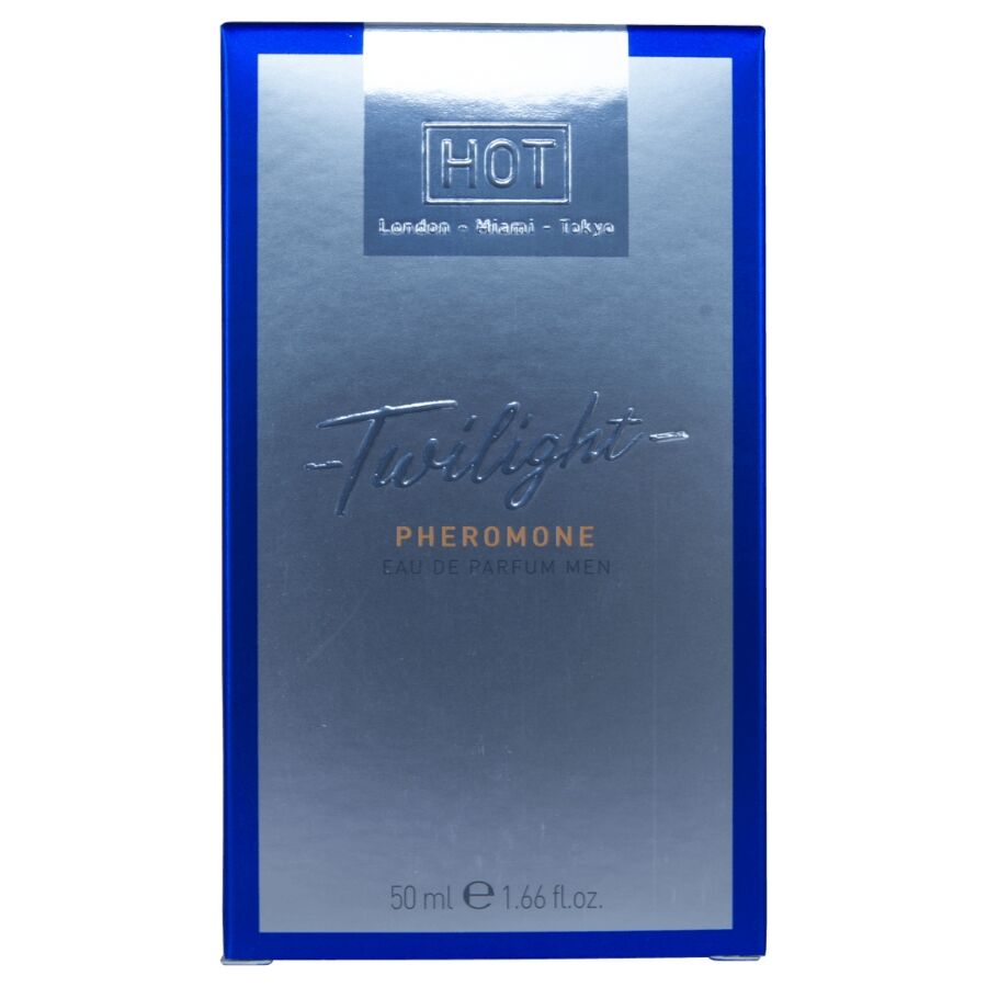 Caja del producto HOT Twilight, azul y plateada, de 50 ml