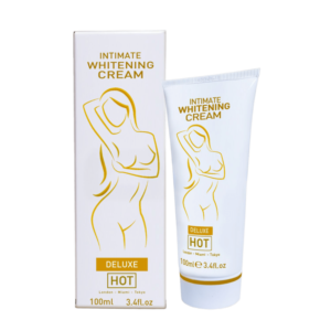 Crema íntima HOT Deluxe de 100 ml, con tubo y caja blancos.