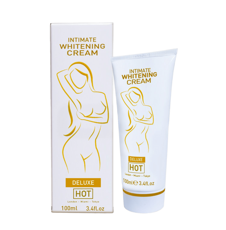 Crema íntima HOT Deluxe de 100 ml, con tubo y caja blancos.