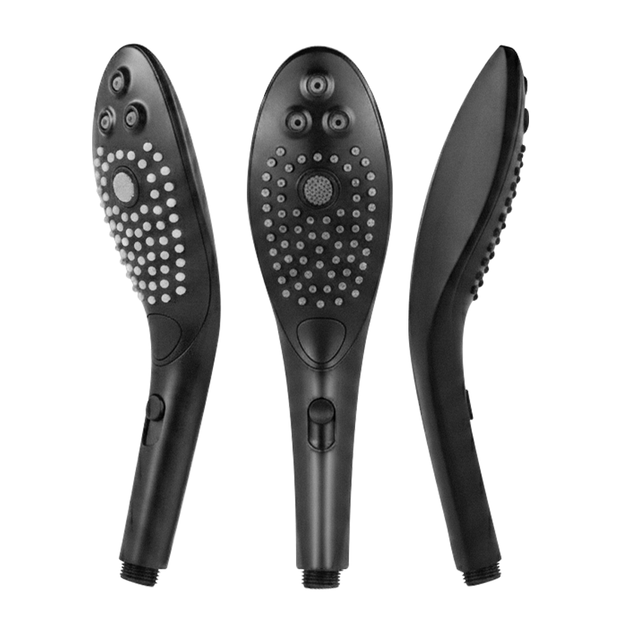 Womanizer Wave negra, vista frontal y lateral del cabezal de ducha.