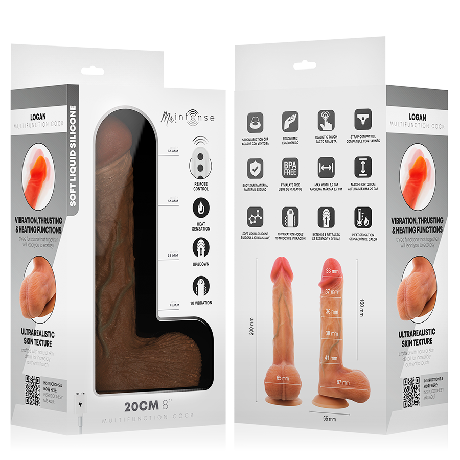 MR. INTENSE Logan — Dildo realista de silicona con vibrador, calor y mando — 20 cm (Ø 4,1 cm) - Imagen 11