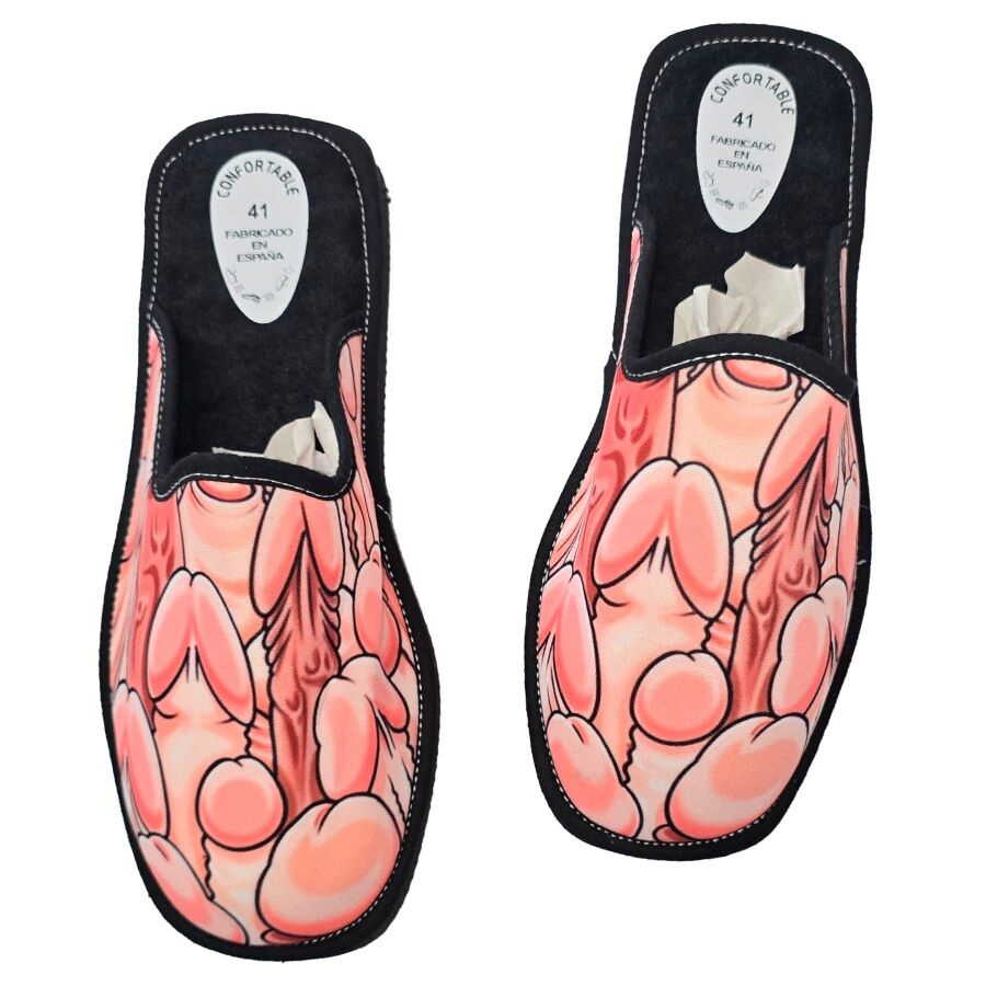Zapatillas de casa DIABLO PICANTE con diseño rosa, vista superior del par.