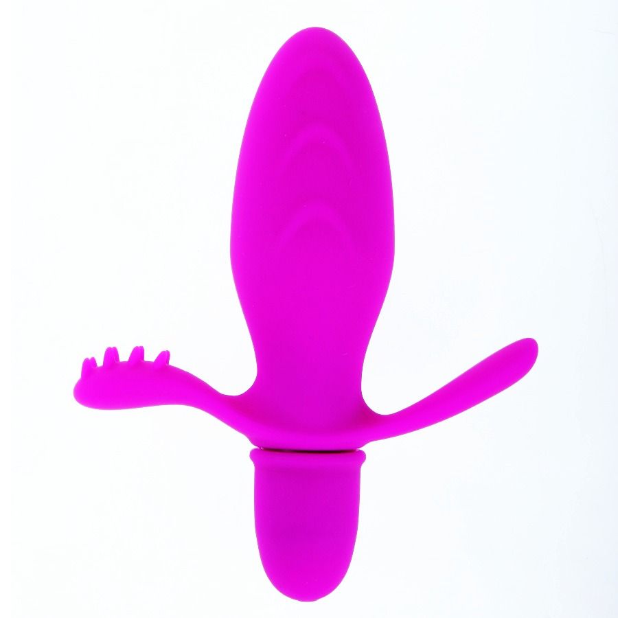 Vibrador compacto Pretty Love Flirtation Fitch en color fucsia, vista frontal con brazos curvados.