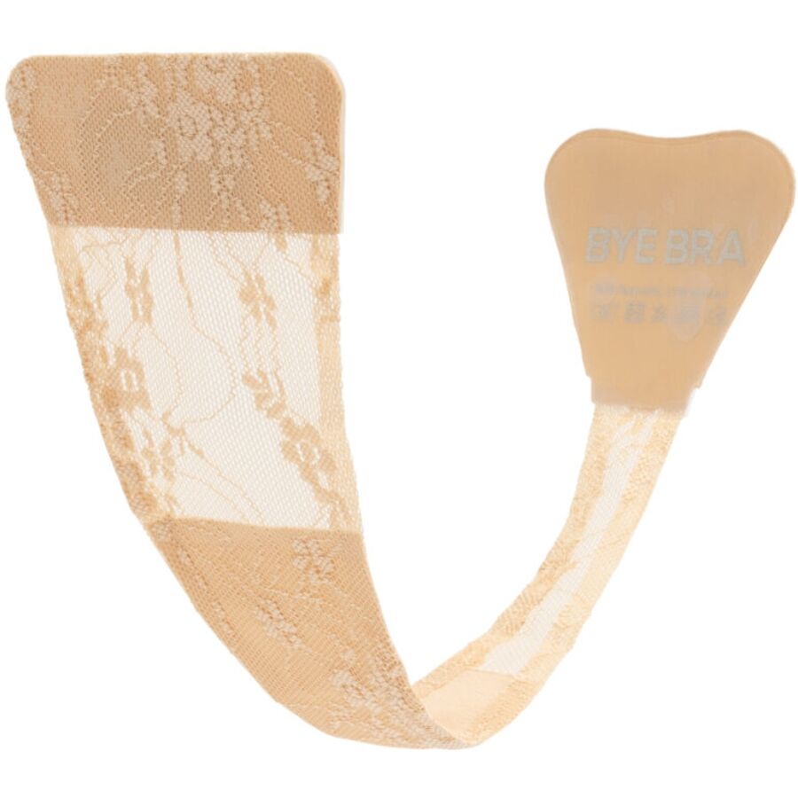 Tanga adhesiva de encaje BYE BRA en color beige, vista frontal.