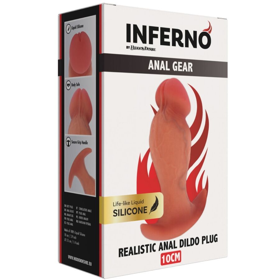 Caja del producto HIDDEN DESIRE Inferno con plug anal realista rojo
