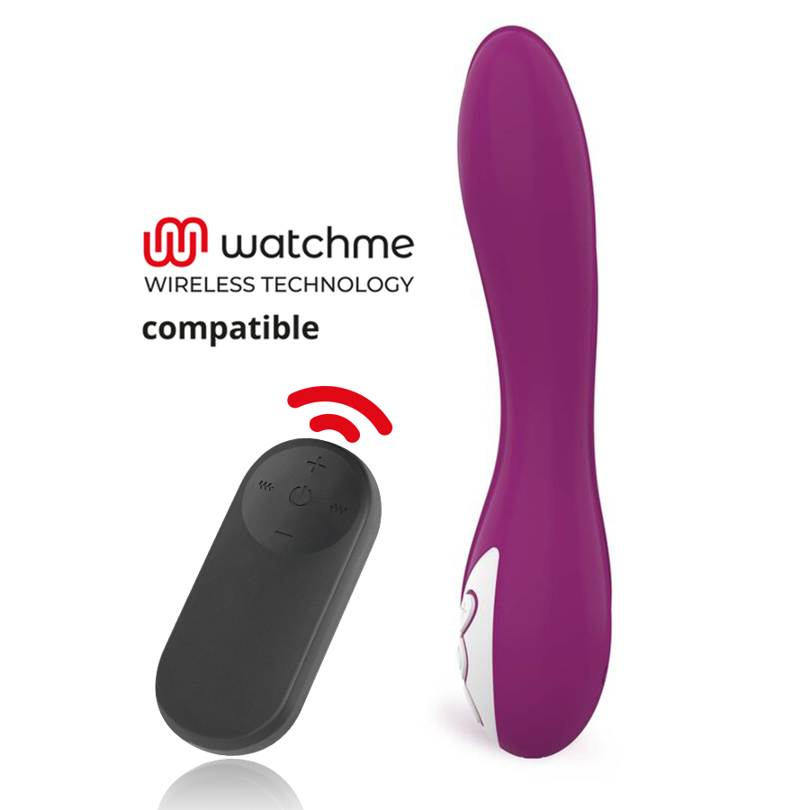 Vibrador recargable Coverme Elsie morado con mando Watchme negro.