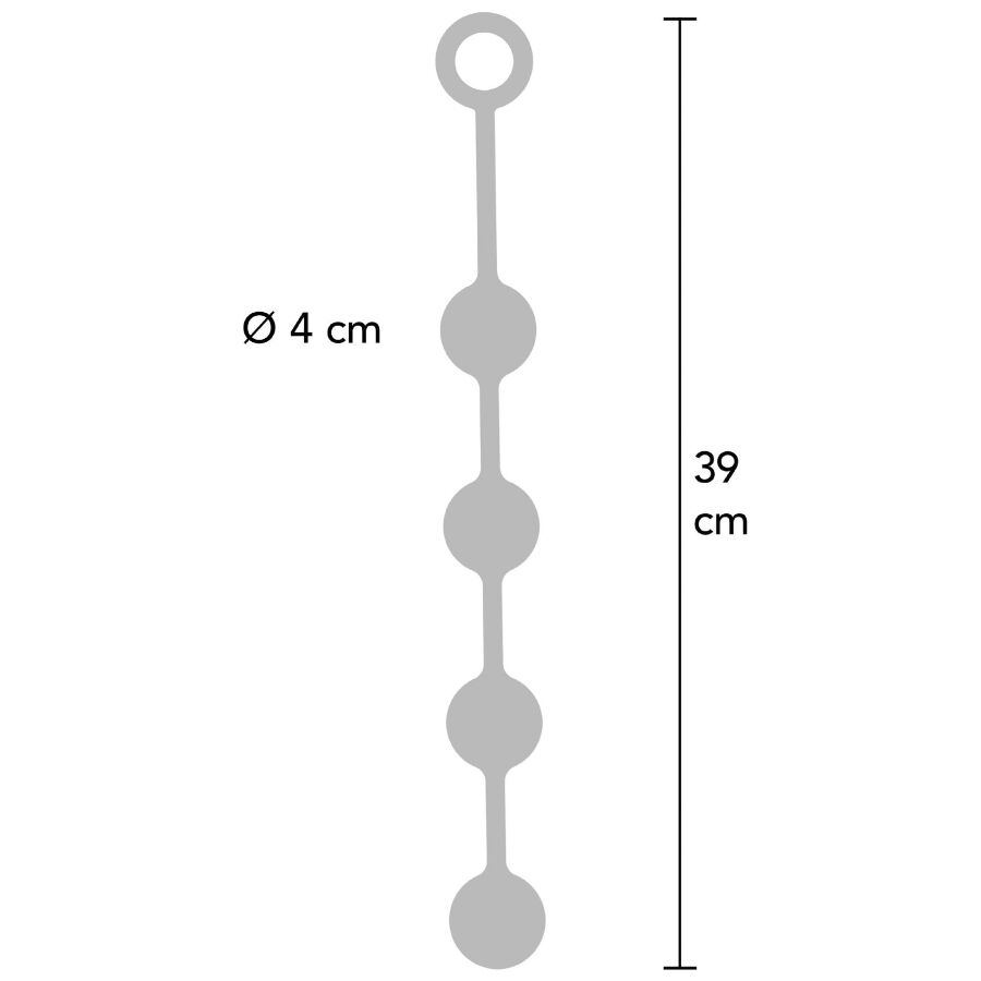 Guía de medidas de Hidden Desire Extreme con silueta gris de bolas anales y 39 cm de largo.