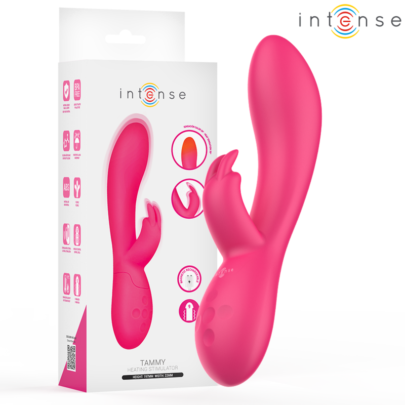 INTENSE Tammy vibrador rabbit rosa junto a su caja del producto.