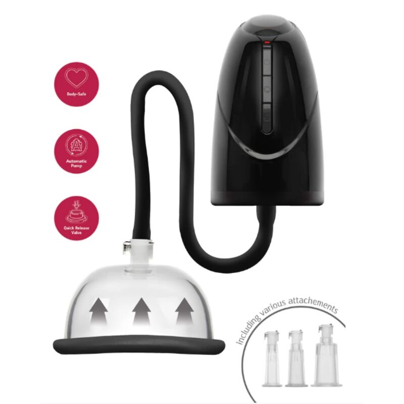 Bomba automática de vacío She.E.O negra con copa transparente y accesorios.