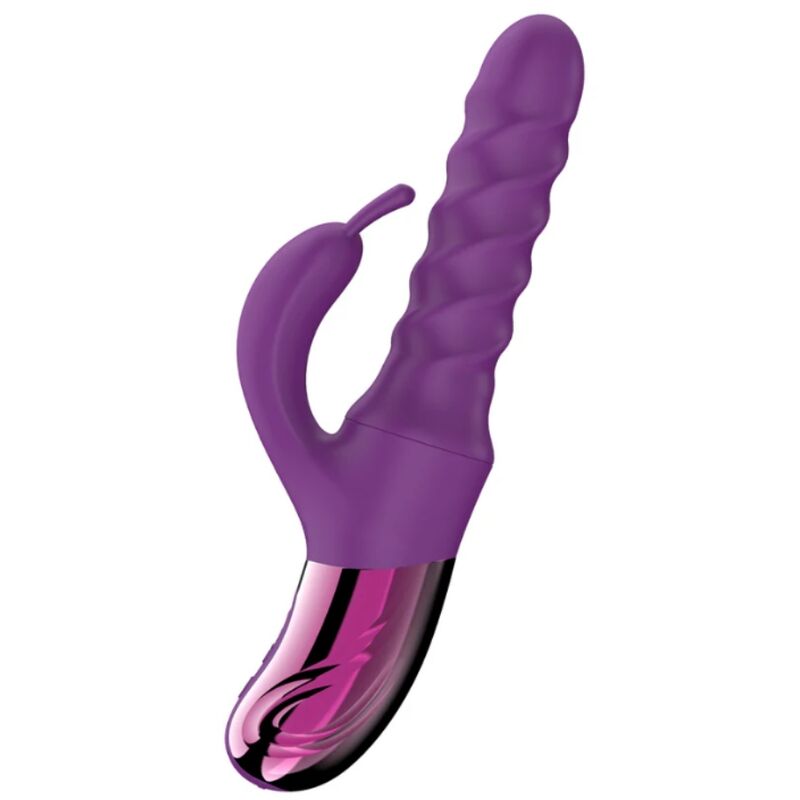 Vibrador rabbit She.E.O morado con acabado rosa metalizado.