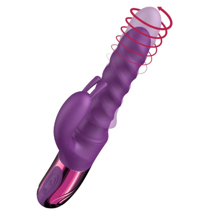 She.E.O Swirl Rabbit Vibrator morado con diseño curvado y detalle en espiral.
