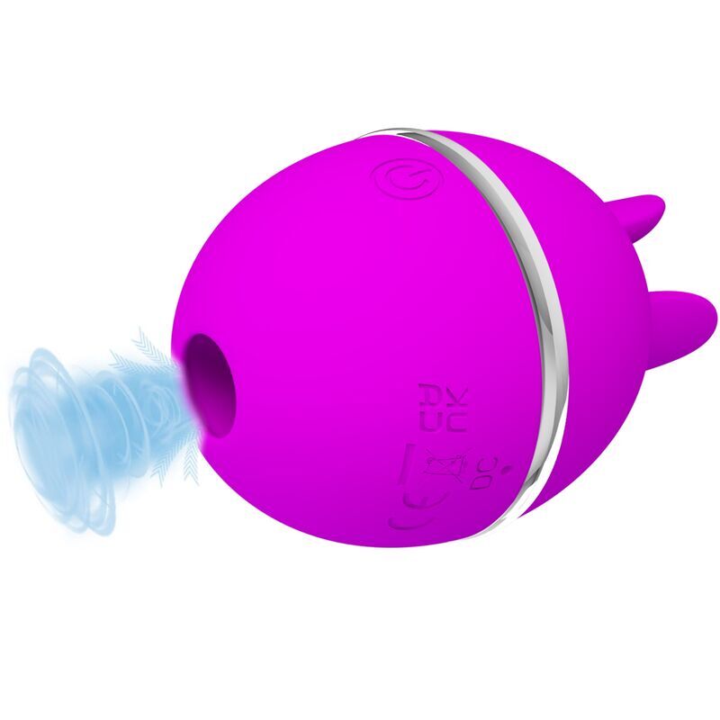 Pretty Love Gemini Ball, vibrador redondo morado con aro plateado y abertura visible.