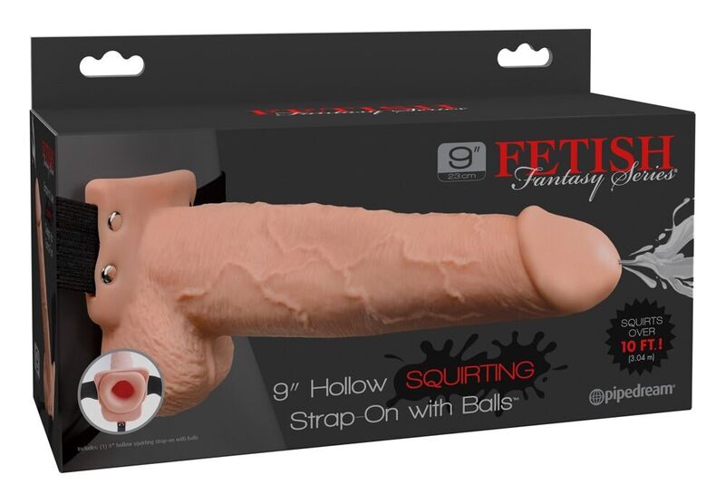 Caja del producto Fetish Fantasy Series con arnés strap-on realista color carne.