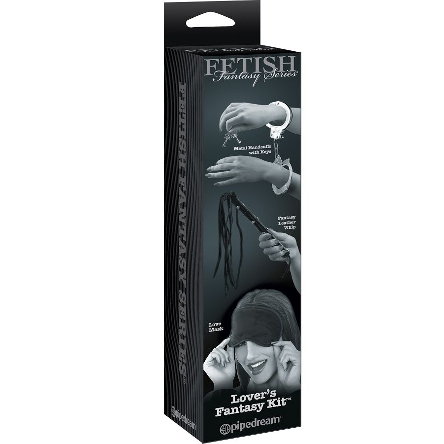 Caja del kit de bondage Fetish Fantasy Series, en negro y plata.