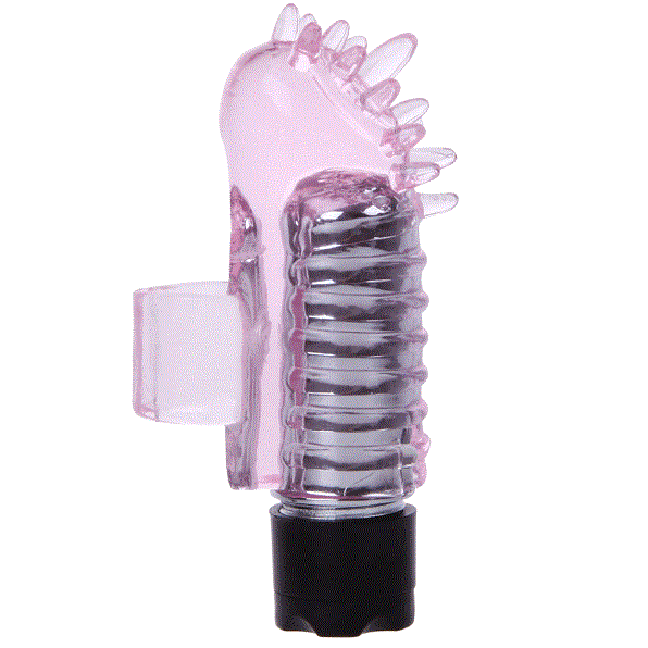 Detalle del BAILE STIMULATING mini vibrador de dedo rosa translúcido con base negra.