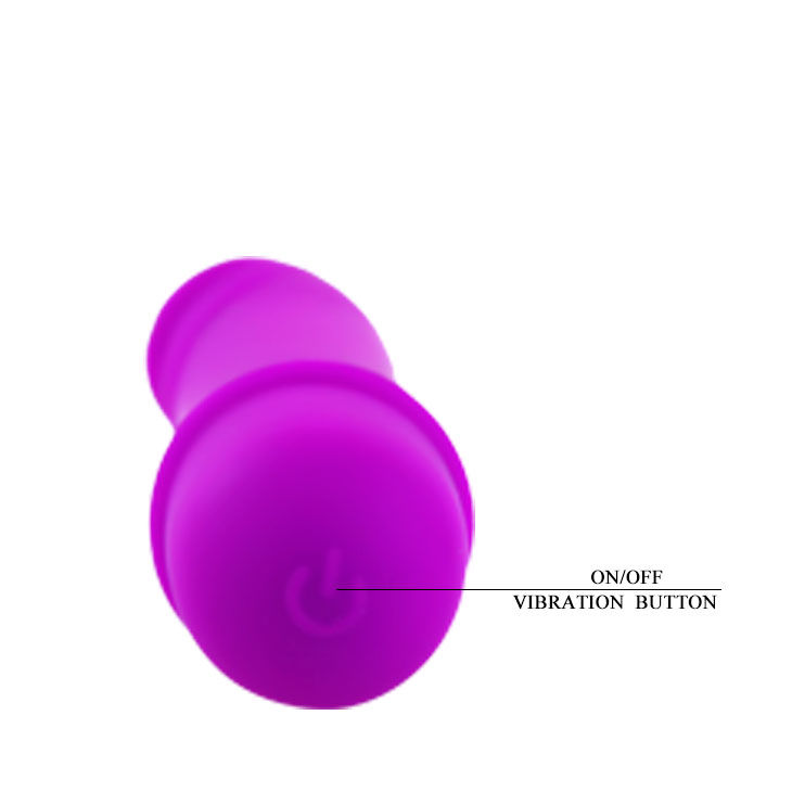 Detalle del mini vibrador Pretty Love Flirtation Beck en color lila, con el botón de encendido visible.