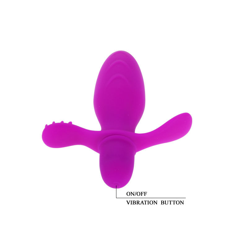 Vibrador compacto Pretty Love Flirtation Fitch en vista frontal, de color rosa con ala estimuladora y botón visible.