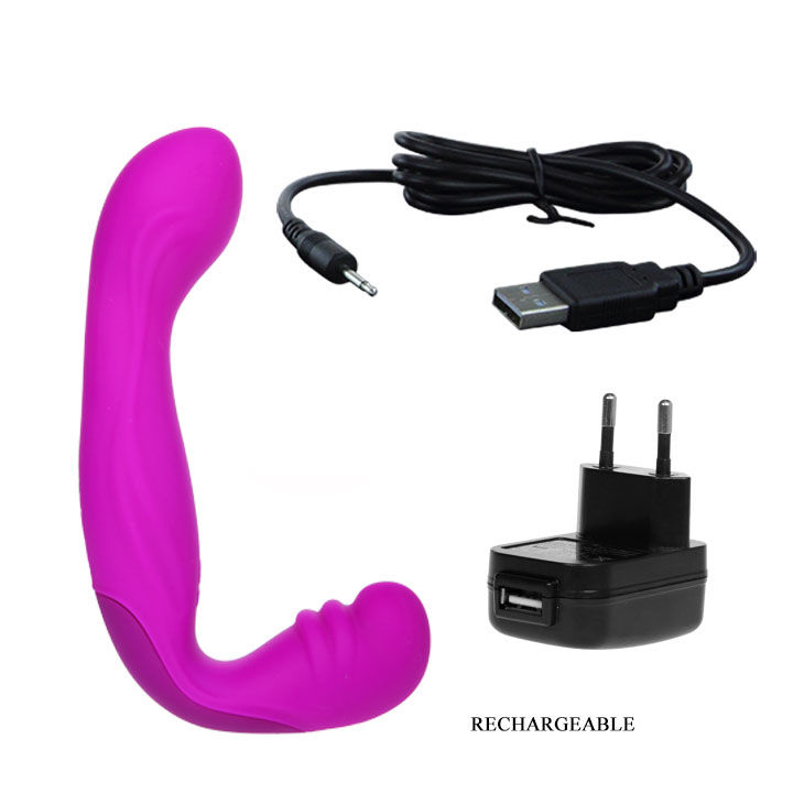 Arnés doble sin correa Pretty Love Beau en lila, con cable USB y adaptador.
