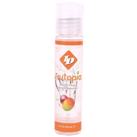 Lubricante ID Frutopia sabor mango en frasco transparente de 30 ml.