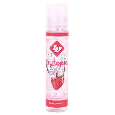Spray ID Frutopia sabor a fresa, vista frontal en envase rosa de 30 ml
