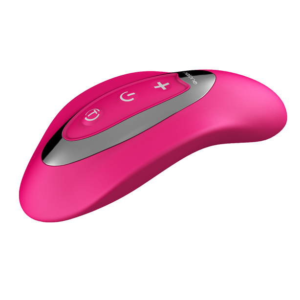 Vibrador curvo NALONE rosa con panel de control superior visible.