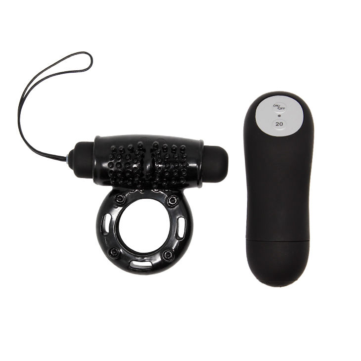 BAILE FOR HIM anillo vibrador negro con mando remoto, vista frontal.