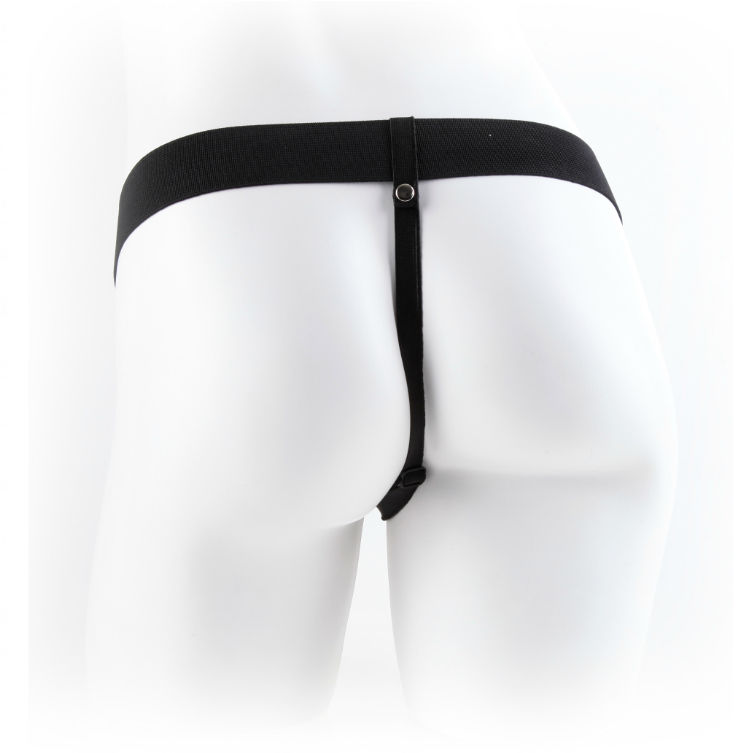 Fetish Fantasy Series 9, arnés strap-on negro en vista trasera.