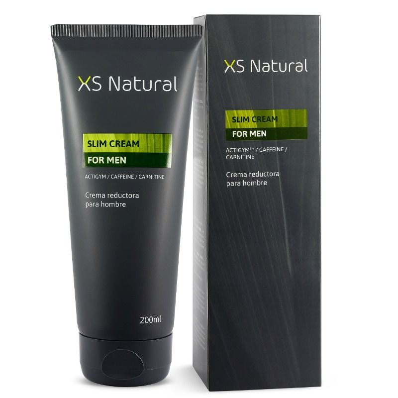 500Cosmetics XS Natural crema reductora en tubo negro con su caja.