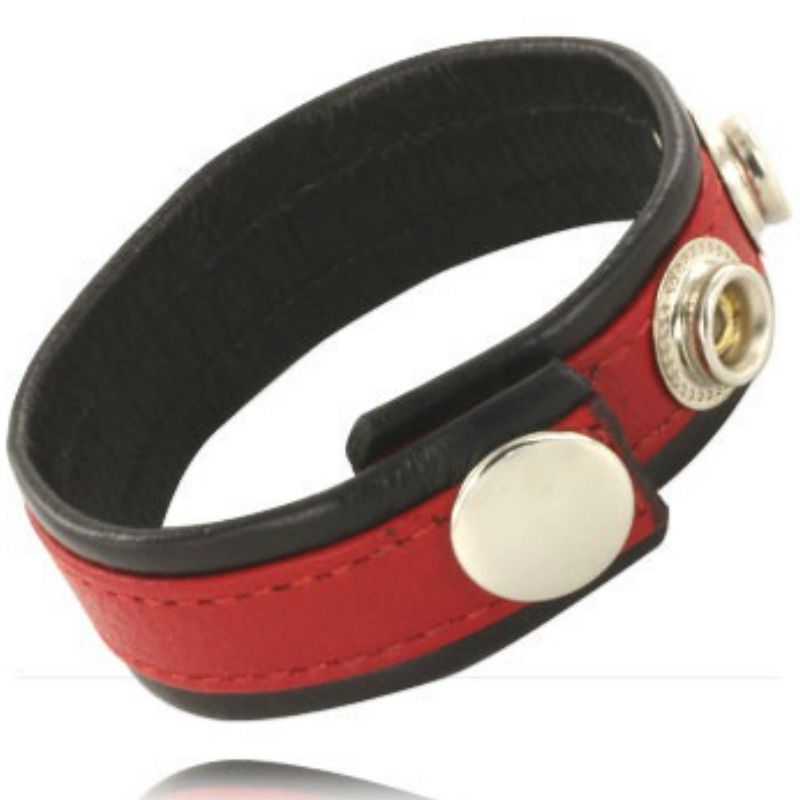 LEATHER BODY correa de cuero ajustable roja y negra con herrajes metálicos