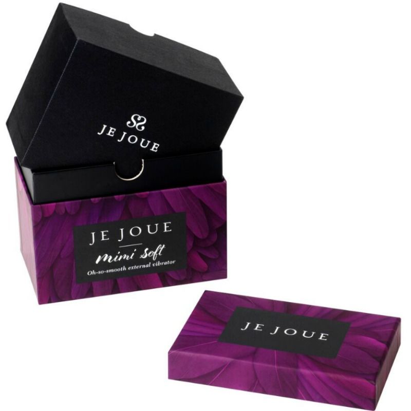 Caja del producto Je Joue Mimi Soft abierta, con estuche morado a juego.