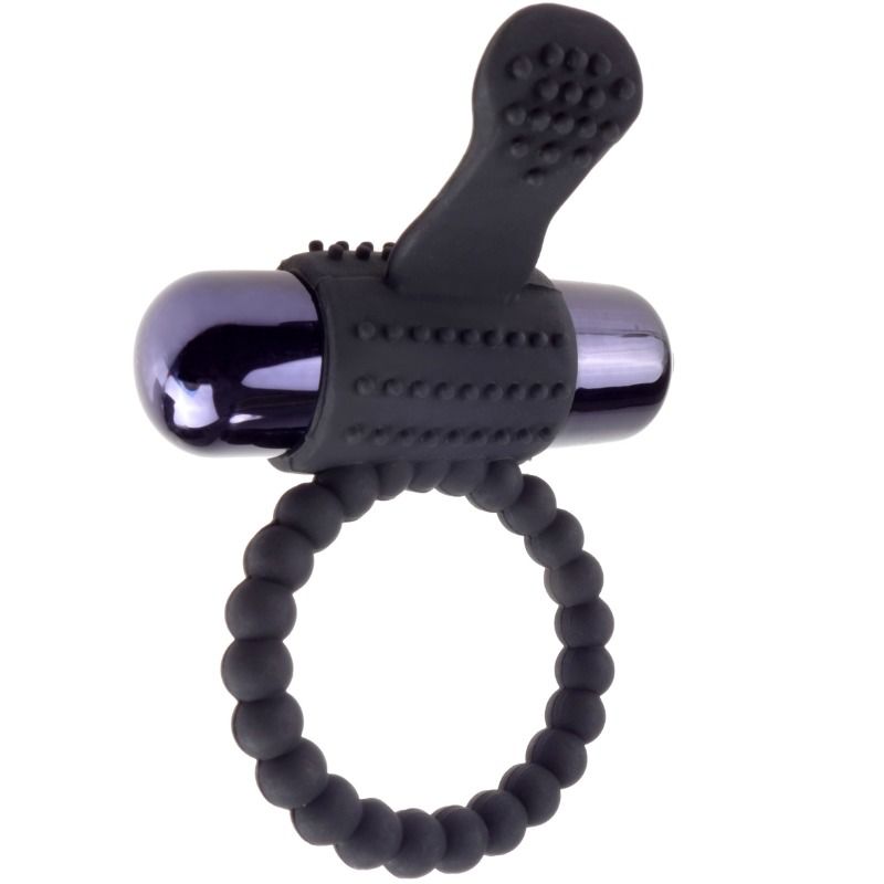 FANTASY C-RINGZ anillo vibrador negro de silicona con textura y lazo de cuentas