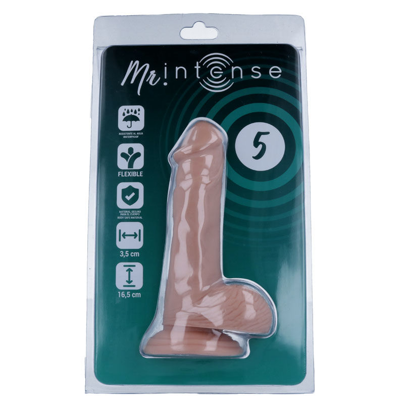 Blíster de MR. Intense Dildos 5 con dildo realista color carne.