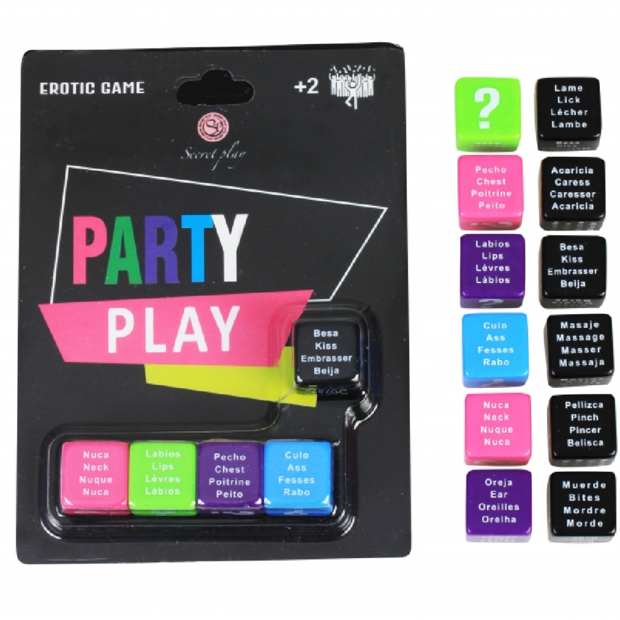 SECRETPLAY Party Play, juego de 5 dados con caja y dados multicolor