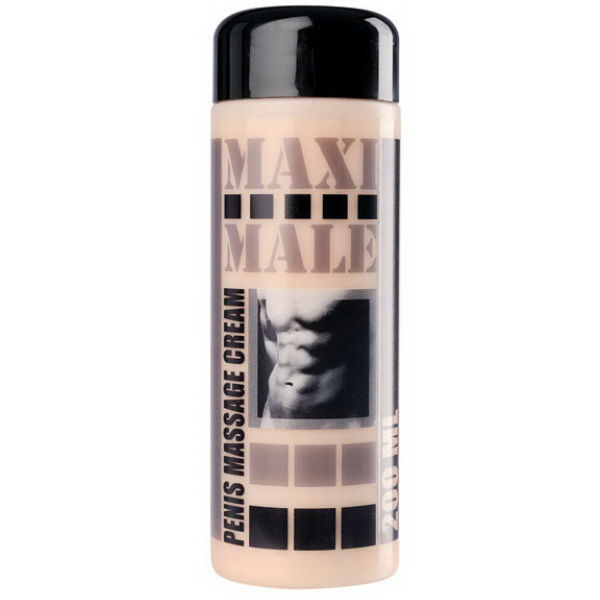 RUF Maxi crema de masaje para pene, botella frontal con tapón negro.