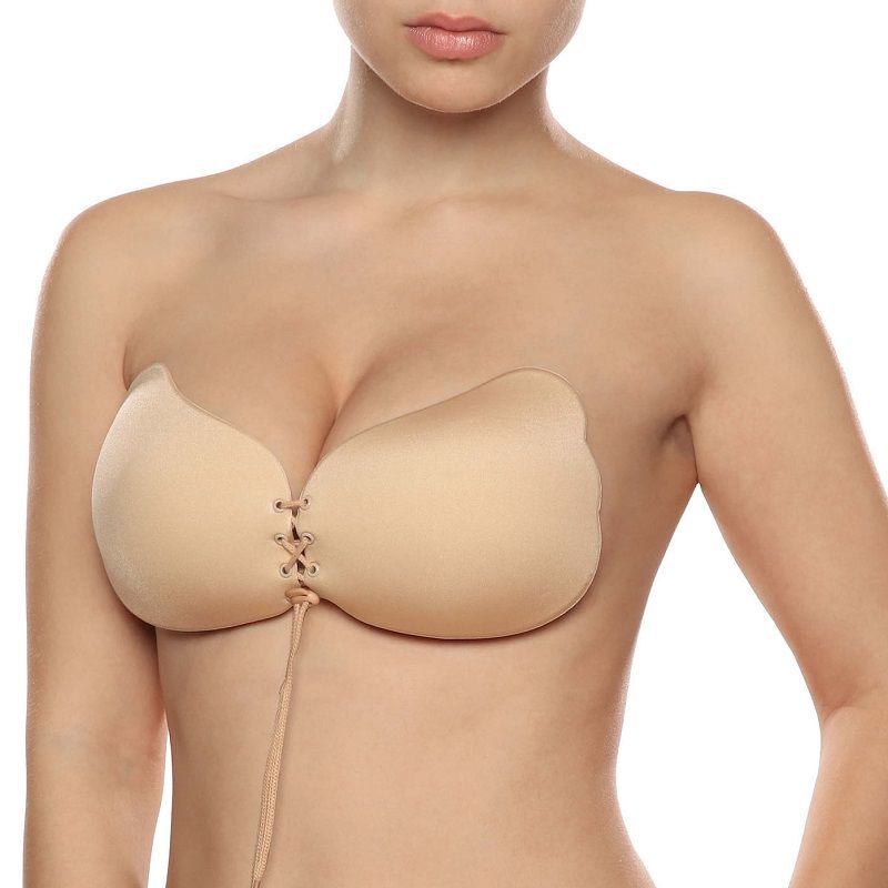 BYE-BRA Lace-It sujetador adhesivo beige sin tirantes, con detalle de cordones.