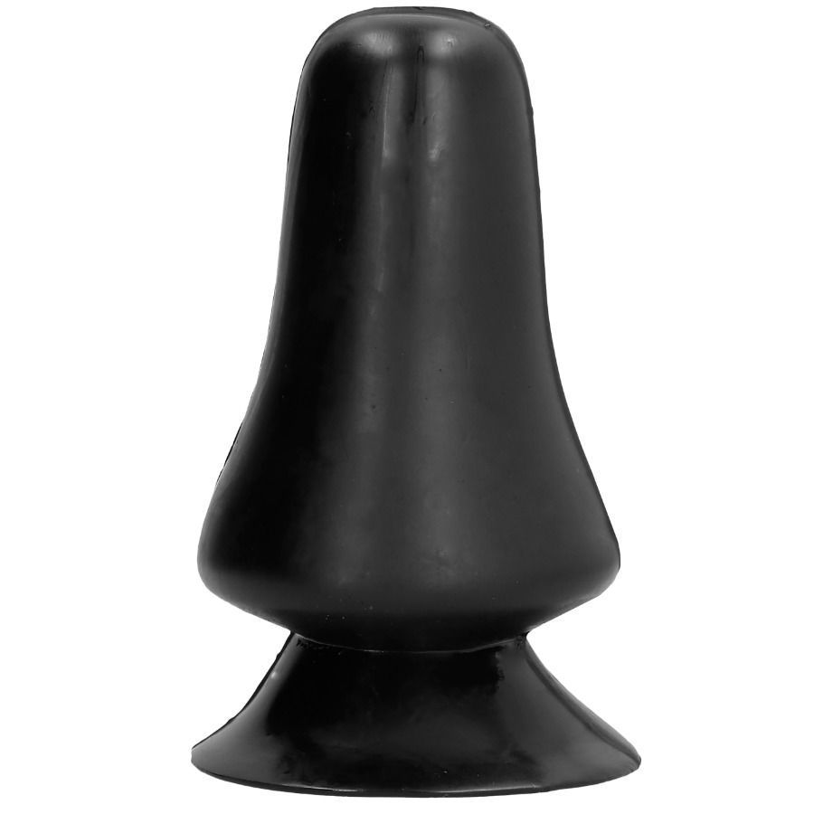 ALL BLACK Tapón anal negro de vista frontal con base ensanchada