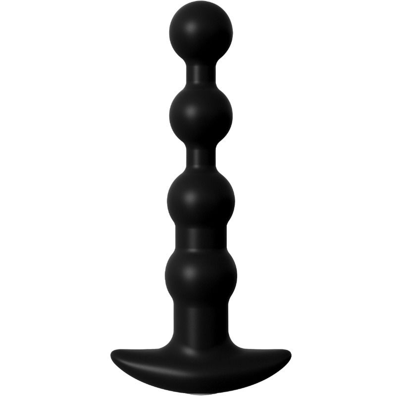 Anal Fantasy Elite Collection bolas anales negras de silicona, vista frontal con base ensanchada