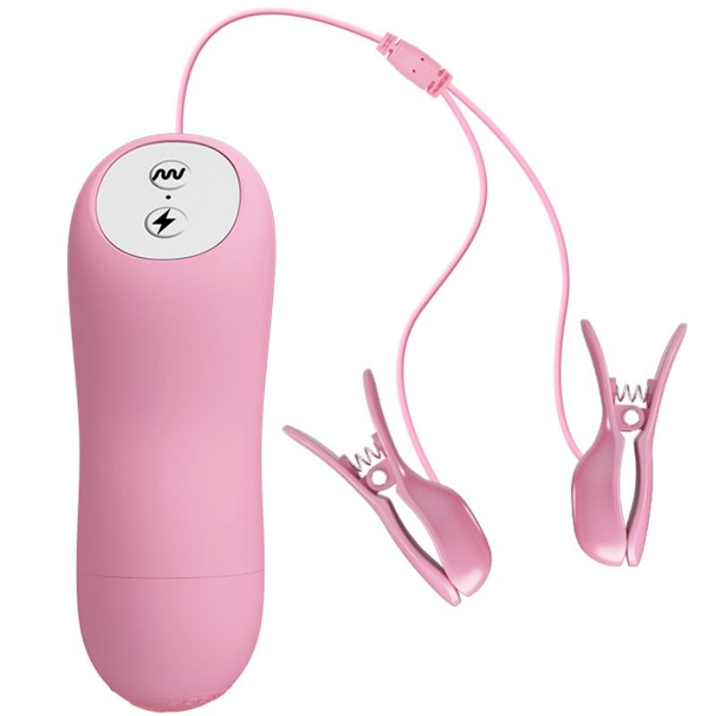 BAILE Romantic Wave: pinzas rosas para pezones con mando y cables conectados